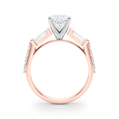 Rose gold Cushion Solitaire Baguette Side Stone Channel Set Engagement Ring
