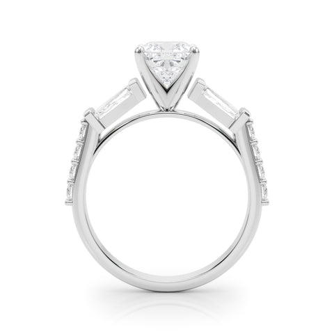 White gold Cushion Solitaire Baguette Side Stone Channel Set Engagement Ring