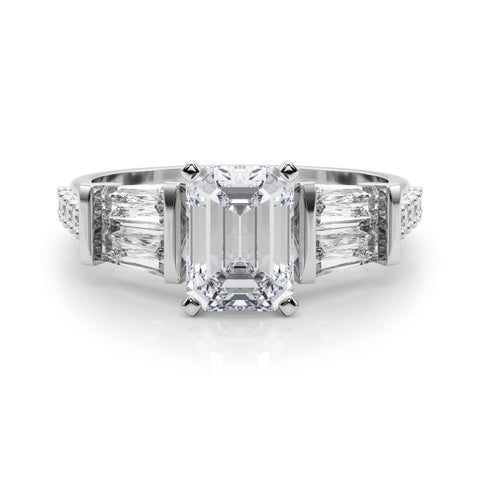 White gold Emerald Solitaire Baguette Side Stone Channel Set Engagement Ring