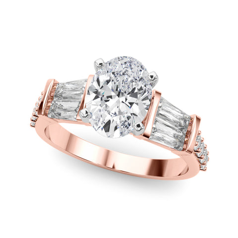 Rose gold Oval Solitaire Baguette Side Stone Channel Set Engagement Ring