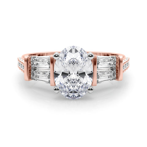 Rose gold Oval Solitaire Baguette Side Stone Channel Set Engagement Ring