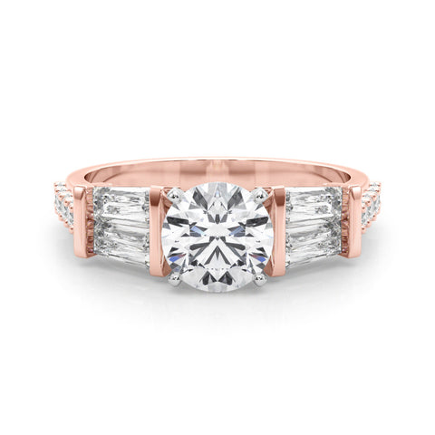 Rose gold Round Solitaire Baguette Side Stone Channel Set Engagement Ring