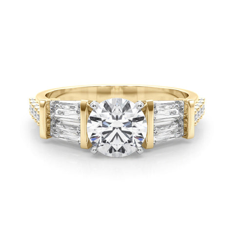 Yellow gold Round Solitaire Baguette Side Stone Channel Set Engagement Ring