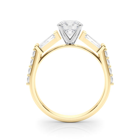 Yellow gold Round Solitaire Baguette Side Stone Channel Set Engagement Ring