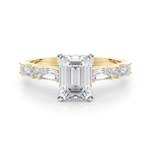 Yellow gold Emerald Solitaire with Side Baguettes and Channel Set Band