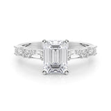 10K White Gold 1.57 Carat E VS1 Emerald Solitaire with Side Baguettes and Channel Set Band