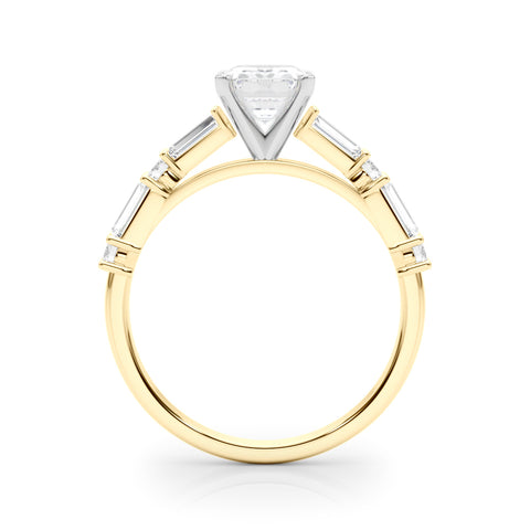 Yellow gold Emerald Solitaire with Side Baguettes and Channel Set Band