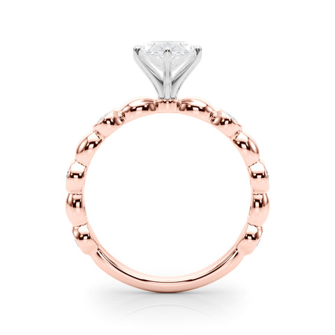 Rose gold Marquise Solitaire Bezel-Set Diamond Ring with Beaded Band and Four-Prong Setting