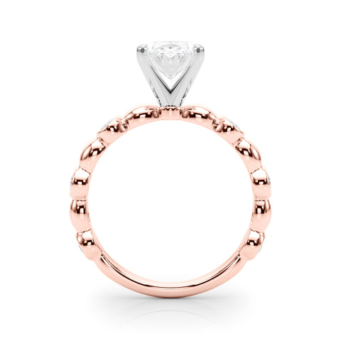 Rose gold Oval Solitaire Bezel-Set Diamond Ring with Beaded Band and Four-Prong Setting