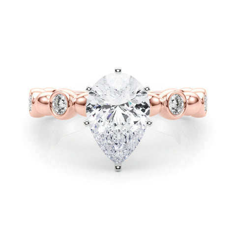 Rose gold Pear Solitaire Bezel-Set Diamond Ring with Beaded Band and Four-Prong Setting