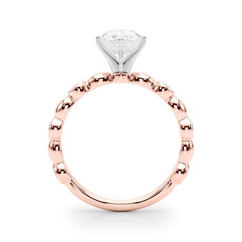 Rose gold Pear Solitaire Bezel-Set Diamond Ring with Beaded Band and Four-Prong Setting