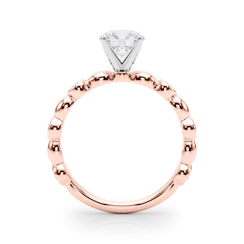 Rose gold Round Solitaire Bezel-Set Diamond Ring with Beaded Band and Four-Prong Setting