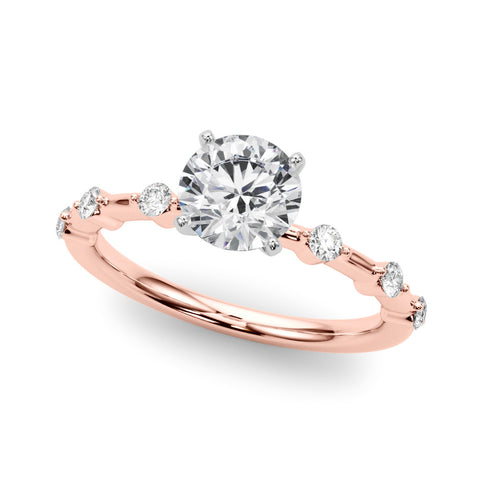 Rose gold Round Solitaire Diamond Ring with Bezel Set Side Stones and Prong Setting