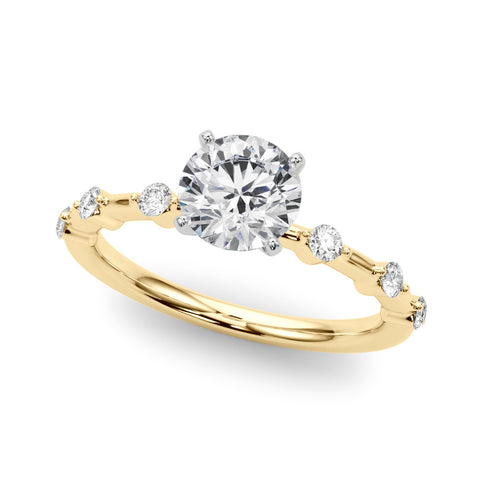 Yellow gold Round Solitaire Diamond Ring with Bezel Set Side Stones and Prong Setting