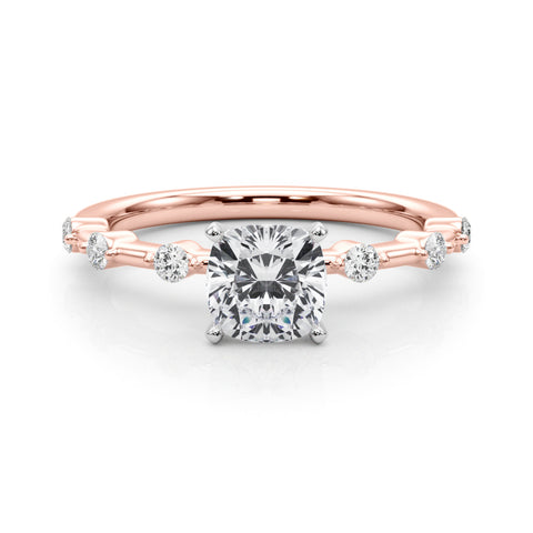 Rose gold Cushion Solitaire Diamond Ring with Bezel Set Side Stones and Prong Setting