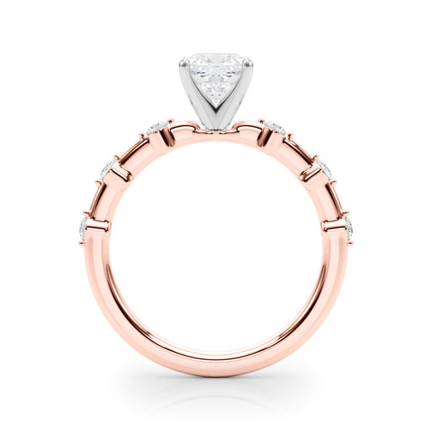 Rose gold Cushion Solitaire Diamond Ring with Bezel Set Side Stones and Prong Setting