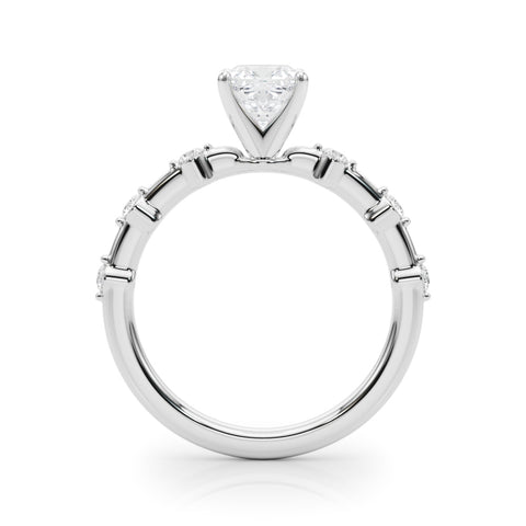 White gold Cushion Solitaire Diamond Ring with Bezel Set Side Stones and Prong Setting