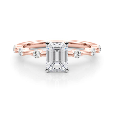 Rose gold Emerald Solitaire Diamond Ring with Bezel Set Side Stones and Prong Setting