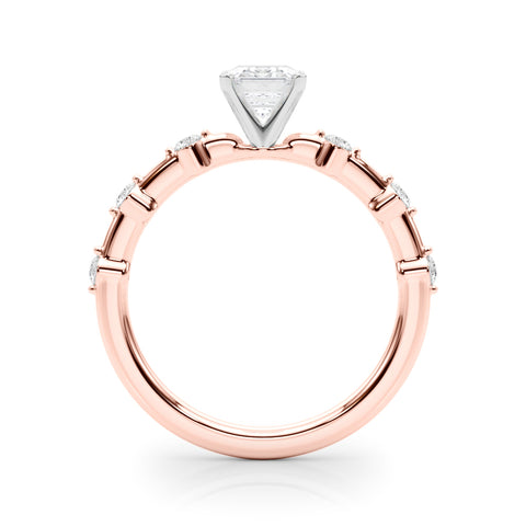 Rose gold Emerald Solitaire Diamond Ring with Bezel Set Side Stones and Prong Setting