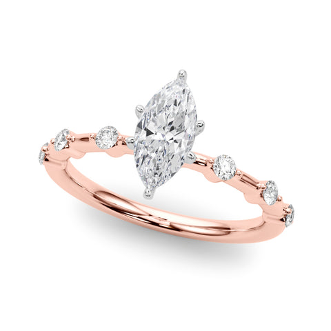 Rose gold Marquise Solitaire Diamond Ring with Bezel Set Side Stones and Prong Setting