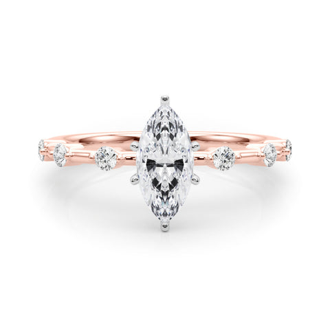 Rose gold Marquise Solitaire Diamond Ring with Bezel Set Side Stones and Prong Setting