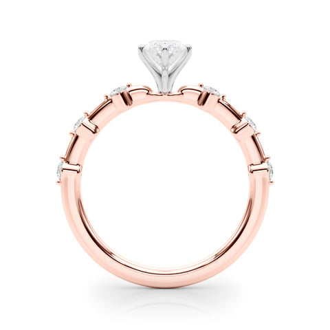 Rose gold Marquise Solitaire Diamond Ring with Bezel Set Side Stones and Prong Setting