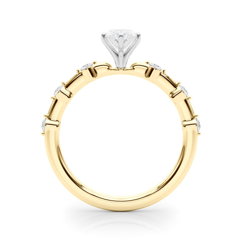 Yellow gold Marquise Solitaire Diamond Ring with Bezel Set Side Stones and Prong Setting