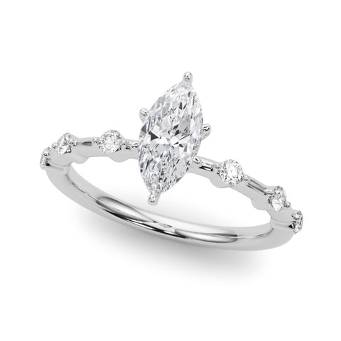 White gold Marquise Solitaire Diamond Ring with Bezel Set Side Stones and Prong Setting