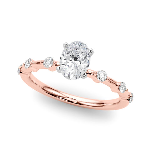 Rose gold Oval Solitaire Diamond Ring with Bezel Set Side Stones and Prong Setting