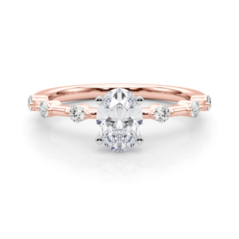 Rose gold Oval Solitaire Diamond Ring with Bezel Set Side Stones and Prong Setting