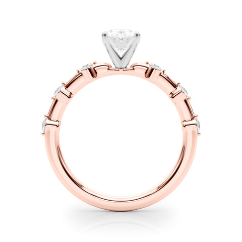 Rose gold Oval Solitaire Diamond Ring with Bezel Set Side Stones and Prong Setting