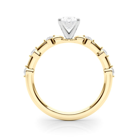 Yellow gold Oval Solitaire Diamond Ring with Bezel Set Side Stones and Prong Setting