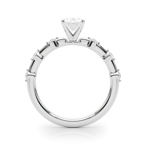 White gold Oval Solitaire Diamond Ring with Bezel Set Side Stones and Prong Setting