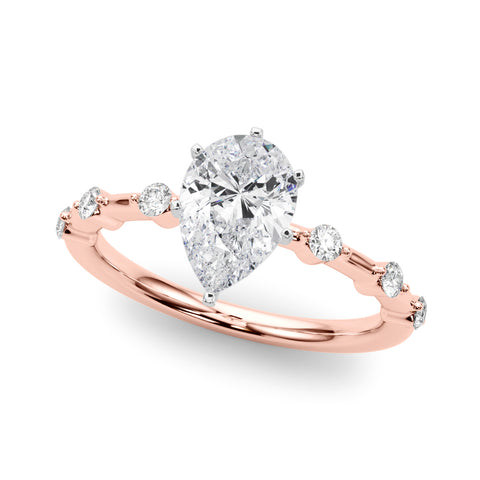 Rose gold Pear Solitaire Diamond Ring with Bezel Set Side Stones and Prong Setting