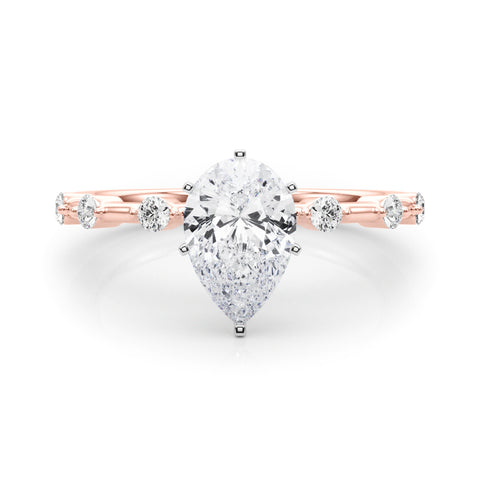 Rose gold Pear Solitaire Diamond Ring with Bezel Set Side Stones and Prong Setting