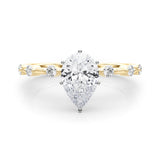 18K Yellow Gold 4.06 Carat E VVS2 Pear Solitaire Diamond Ring with Bezel Set Side Stones and Prong Setting