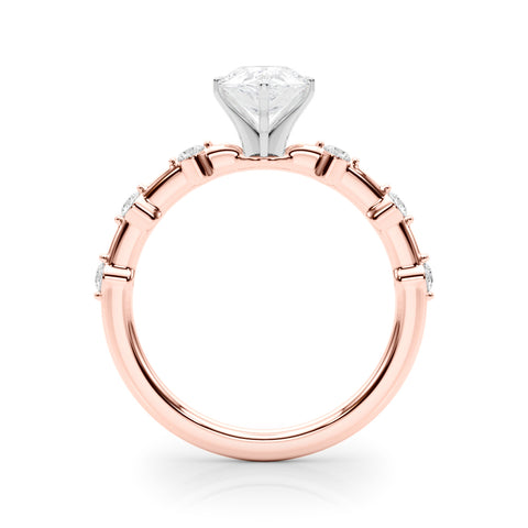 Rose gold Pear Solitaire Diamond Ring with Bezel Set Side Stones and Prong Setting