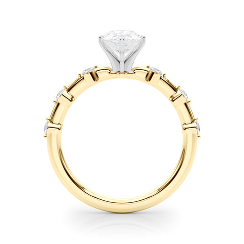 Yellow gold Pear Solitaire Diamond Ring with Bezel Set Side Stones and Prong Setting