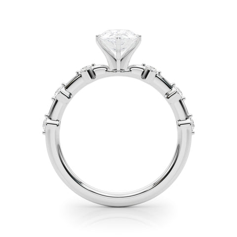 White gold Pear Solitaire Diamond Ring with Bezel Set Side Stones and Prong Setting