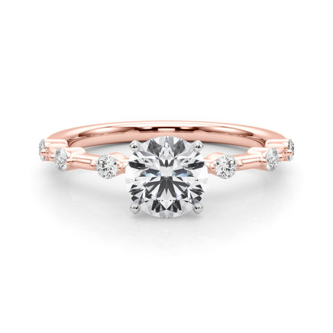 Rose gold Round Solitaire Diamond Ring with Bezel Set Side Stones and Prong Setting