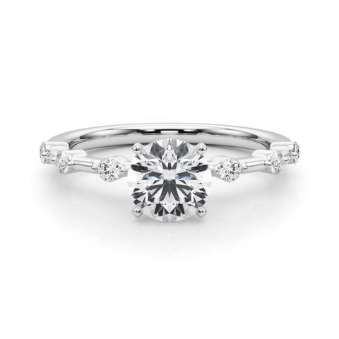 White gold Round Solitaire Diamond Ring with Bezel Set Side Stones and Prong Setting