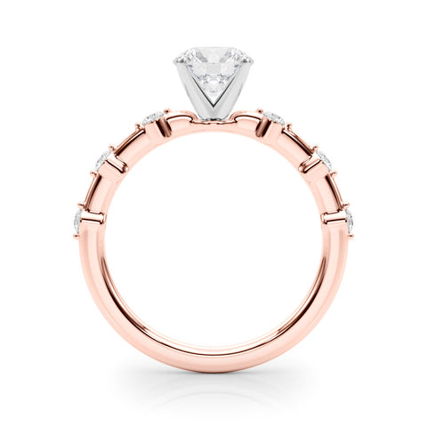 Rose gold Round Solitaire Diamond Ring with Bezel Set Side Stones and Prong Setting