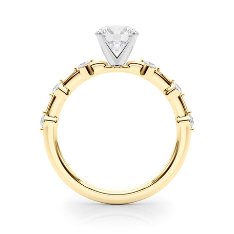 Yellow gold Round Solitaire Diamond Ring with Bezel Set Side Stones and Prong Setting