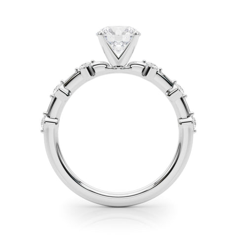 White gold Round Solitaire Diamond Ring with Bezel Set Side Stones and Prong Setting