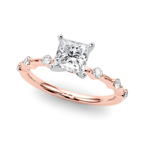 Rose gold Princess Solitaire Diamond Ring with Bezel Set Side Stones and Prong Setting