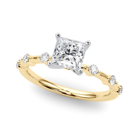 Yellow gold Princess Solitaire Diamond Ring with Bezel Set Side Stones and Prong Setting