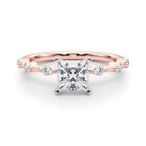 Rose gold Princess Solitaire Diamond Ring with Bezel Set Side Stones and Prong Setting