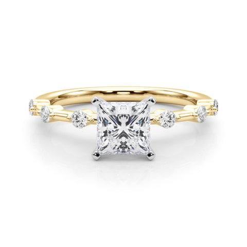 Yellow gold Princess Solitaire Diamond Ring with Bezel Set Side Stones and Prong Setting