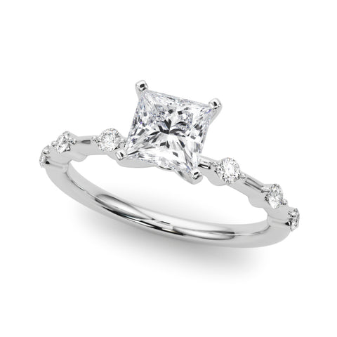 White gold Princess Solitaire Diamond Ring with Bezel Set Side Stones and Prong Setting