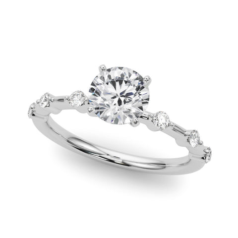 White gold Round Solitaire Diamond Ring with Bezel Set Side Stones and Prong Setting